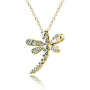 Yellow Gold Flashed Sterling Silver Polished Dragonfly Diamond Accent Pendant Necklace, JK-I3