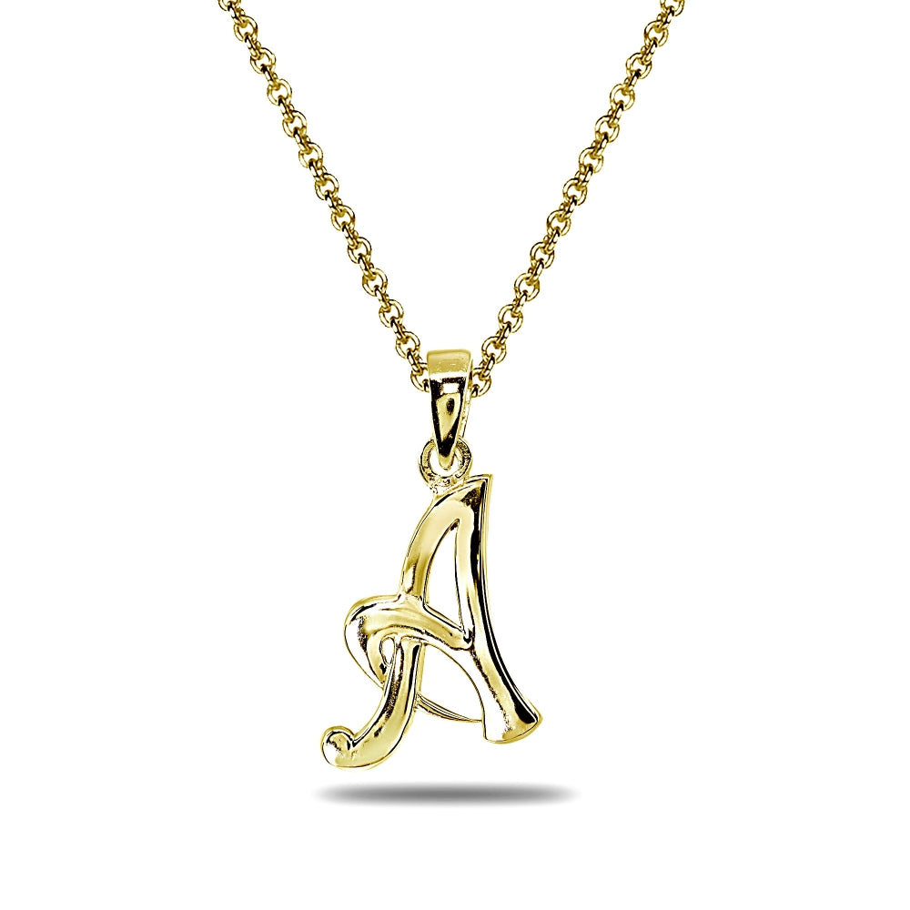 Yellow Gold Flashed Sterling Silver A Letter Initial Alphabet Name Personalized 925 Silver Pendant Necklace