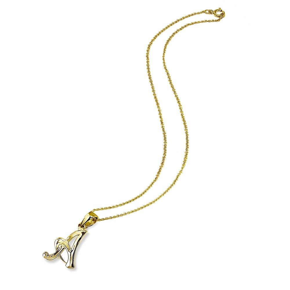 Yellow Gold Flashed Sterling Silver A Letter Initial Alphabet Name Personalized 925 Silver Pendant Necklace-2