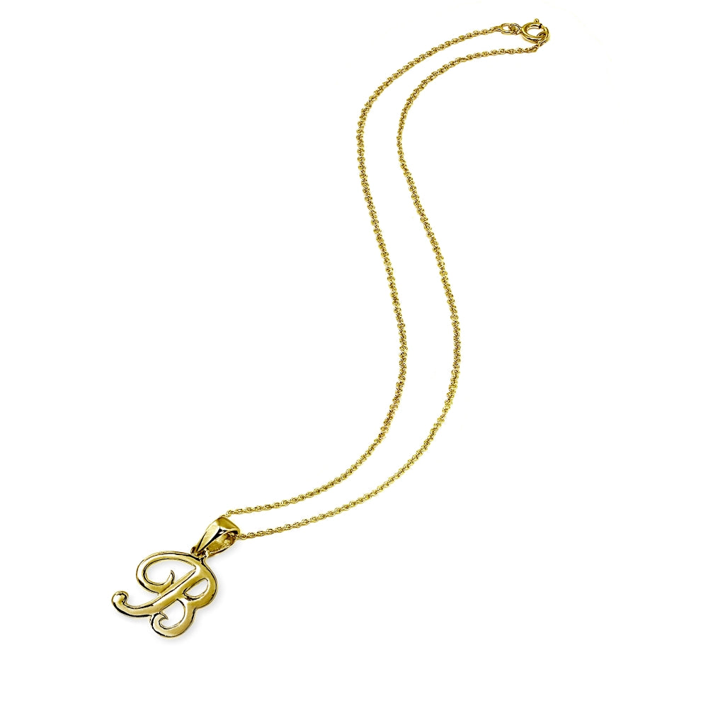 Yellow Gold Flashed Sterling Silver B Letter Initial Alphabet Name Personalized 925 Silver Pendant Necklace-2