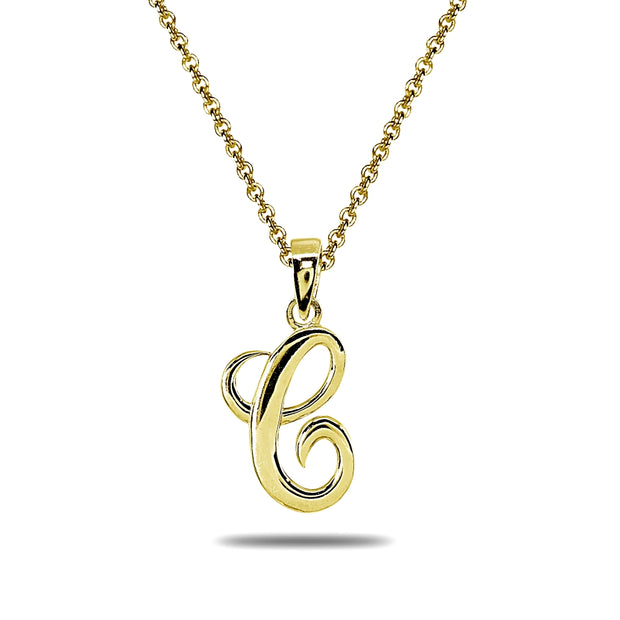 Yellow Gold Flashed Sterling Silver C Letter Initial Alphabet Name Personalized 925 Silver Pendant Necklace