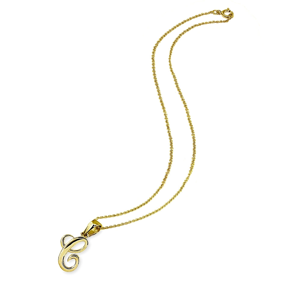 Yellow Gold Flashed Sterling Silver C Letter Initial Alphabet Name Personalized 925 Silver Pendant Necklace-2
