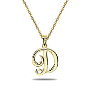 Yellow Gold Flashed Sterling Silver D Letter Initial Alphabet Name Personalized 925 Silver Pendant Necklace