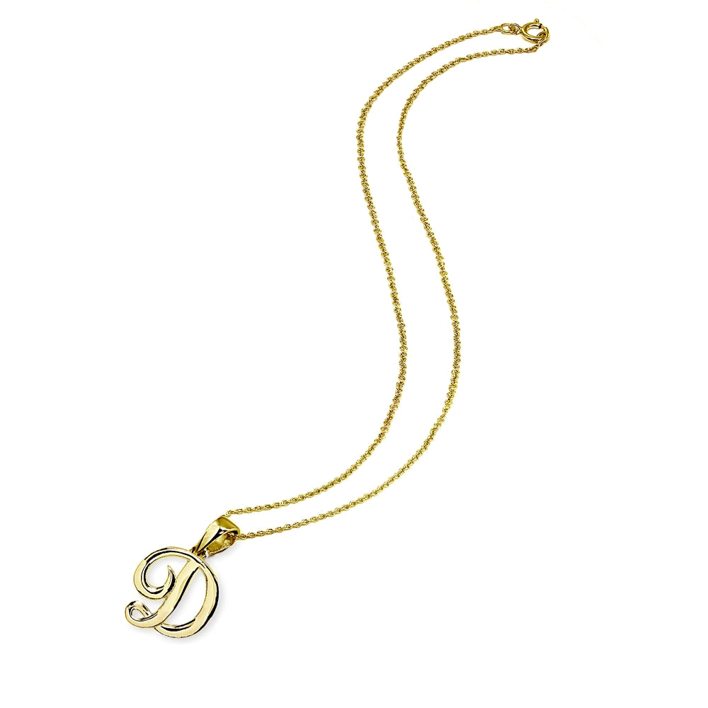 Yellow Gold Flashed Sterling Silver D Letter Initial Alphabet Name Personalized 925 Silver Pendant Necklace-2