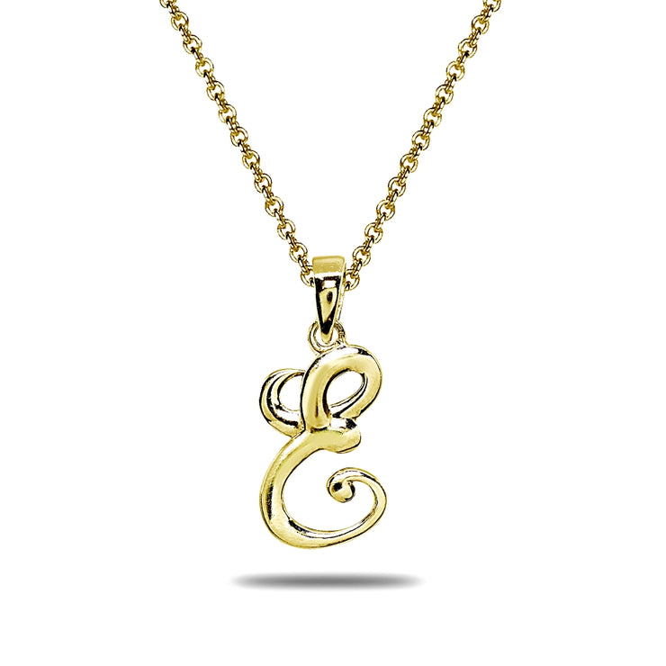 Yellow Gold Flashed Sterling Silver E Letter Initial Alphabet Name Personalized 925 Silver Pendant Necklace