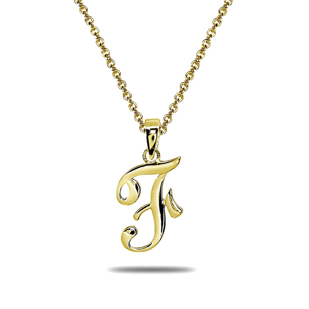 Yellow Gold Flashed Sterling Silver F Letter Initial Alphabet Name Personalized 925 Silver Pendant Necklace