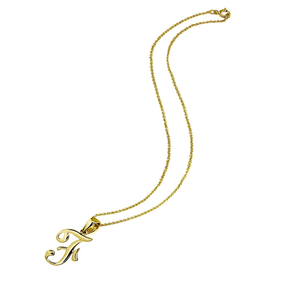 Yellow Gold Flashed Sterling Silver F Letter Initial Alphabet Name Personalized 925 Silver Pendant Necklace-2