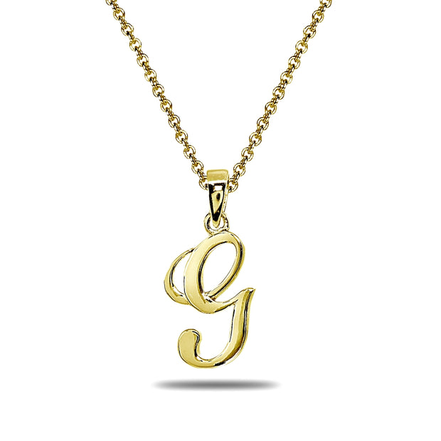 Yellow Gold Flashed Sterling Silver G Letter Initial Alphabet Name Personalized 925 Silver Pendant Necklace