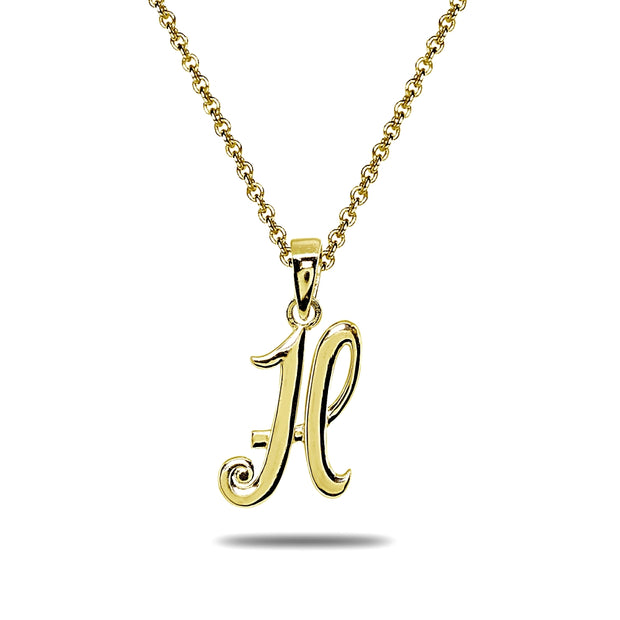 Yellow Gold Flashed Sterling Silver H Letter Initial Alphabet Name Personalized 925 Silver Pendant Necklace