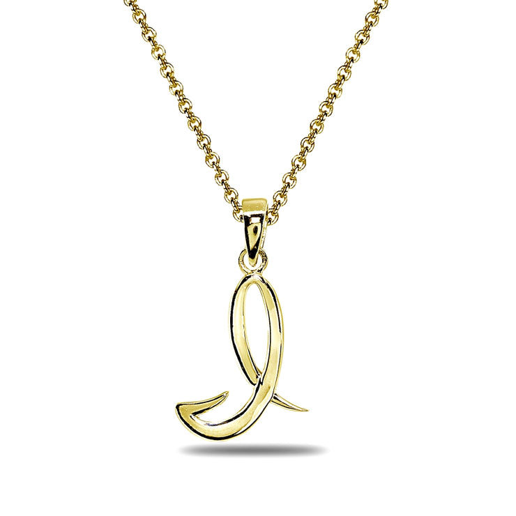 Yellow Gold Flashed Sterling Silver I Letter Initial Alphabet Name Personalized 925 Silver Pendant Necklace