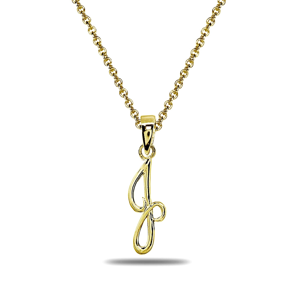 Yellow Gold Flashed Sterling Silver J Letter Initial Alphabet Name Personalized 925 Silver Pendant Necklace