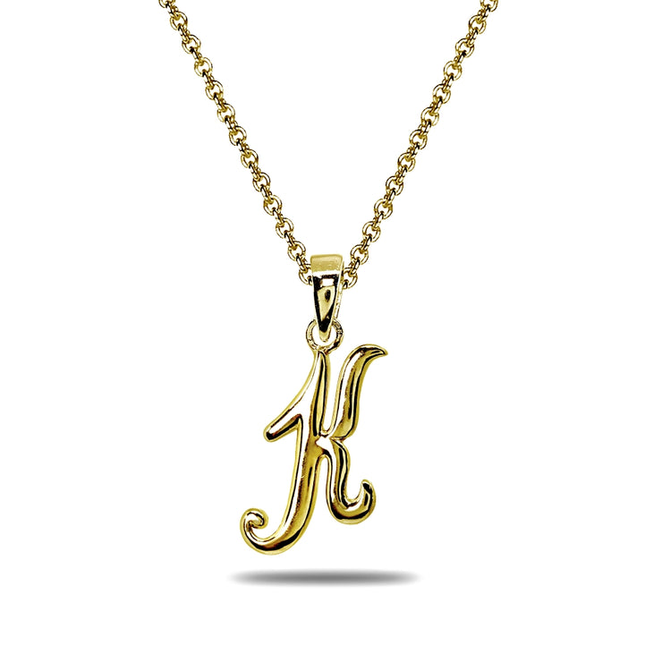 Yellow Gold Flashed Sterling Silver K Letter Initial Alphabet Name Personalized 925 Silver Pendant Necklace