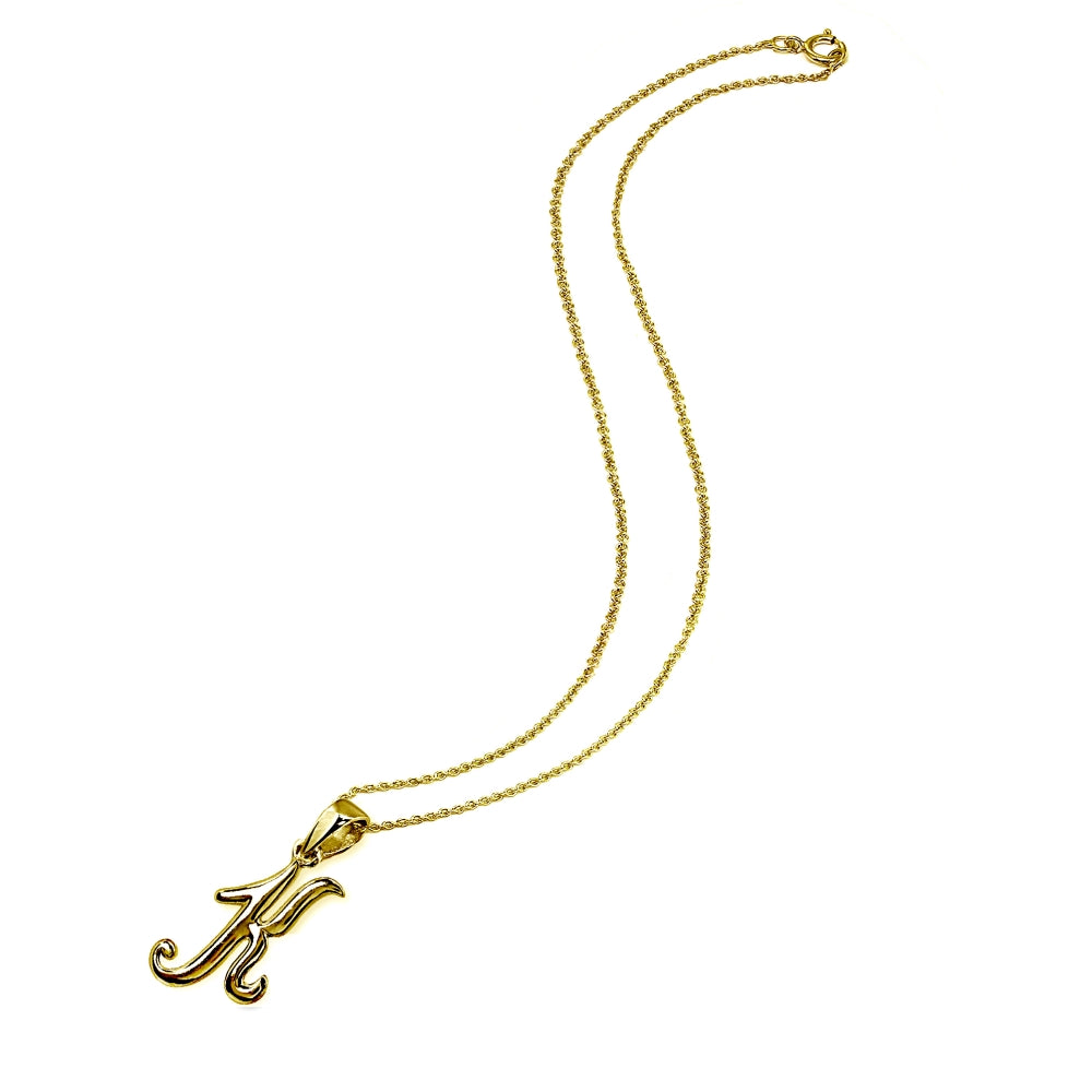 Yellow Gold Flashed Sterling Silver K Letter Initial Alphabet Name Personalized 925 Silver Pendant Necklace-2