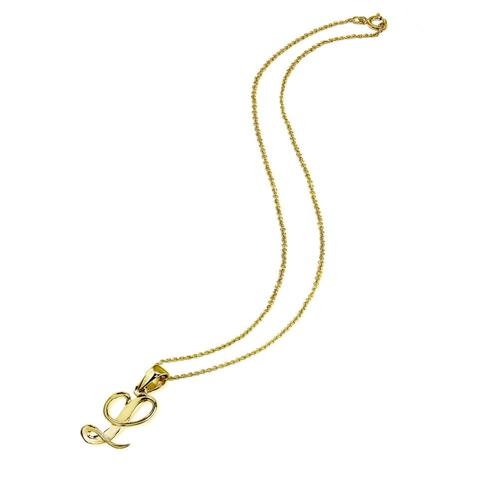Yellow Gold Flashed Sterling Silver L Letter Initial Alphabet Name Personalized 925 Silver Pendant Necklace-2