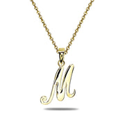 Yellow Gold Flashed Sterling Silver M Letter Initial Alphabet Name Personalized 925 Silver Pendant Necklace