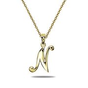 Yellow Gold Flashed Sterling Silver N Letter Initial Alphabet Name Personalized 925 Silver Pendant Necklace