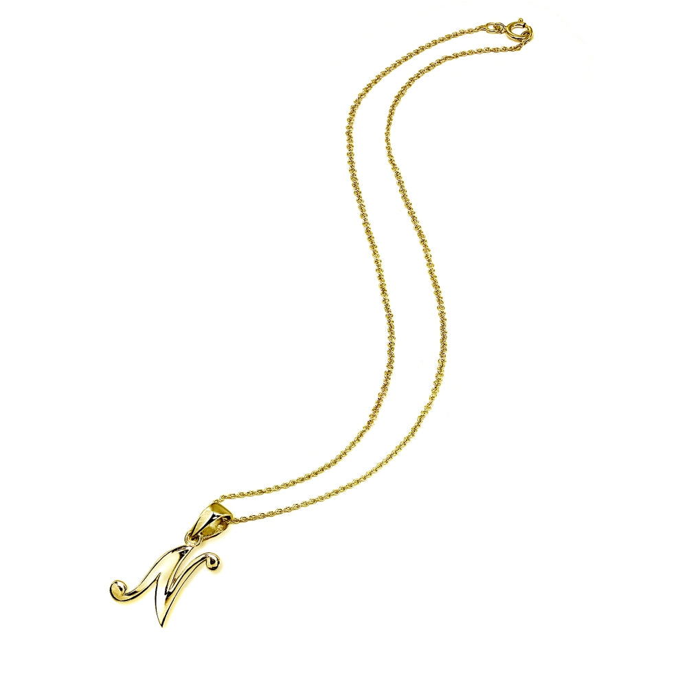 Yellow Gold Flashed Sterling Silver N Letter Initial Alphabet Name Personalized 925 Silver Pendant Necklace-2