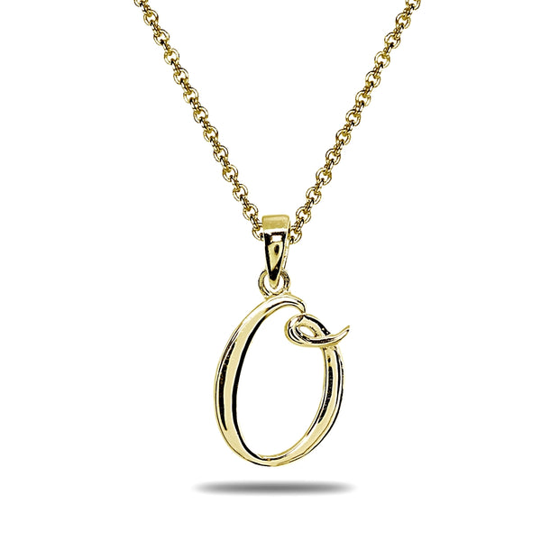 Yellow Gold Flashed Sterling Silver O Letter Initial Alphabet Name Personalized 925 Silver Pendant Necklace