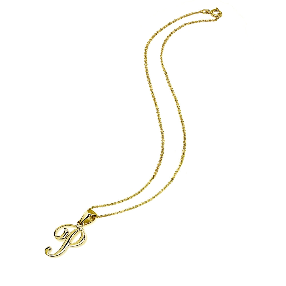Yellow Gold Flashed Sterling Silver P Letter Initial Alphabet Name Personalized 925 Silver Pendant Necklace-2