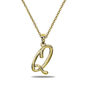 Yellow Gold Flashed Sterling Silver Q Letter Initial Alphabet Name Personalized 925 Silver Pendant Necklace
