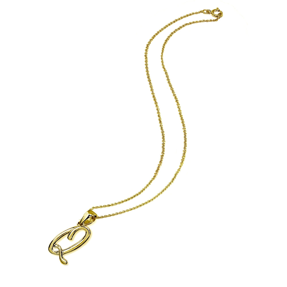 Yellow Gold Flashed Sterling Silver Q Letter Initial Alphabet Name Personalized 925 Silver Pendant Necklace-2