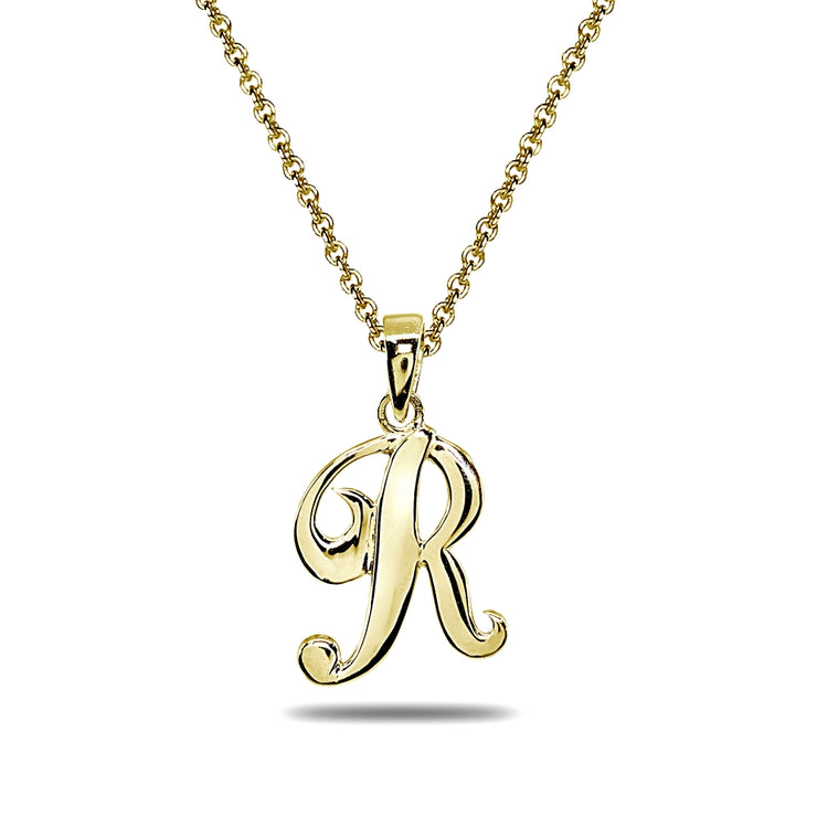 Yellow Gold Flashed Sterling Silver R Letter Initial Alphabet Name Personalized 925 Silver Pendant Necklace
