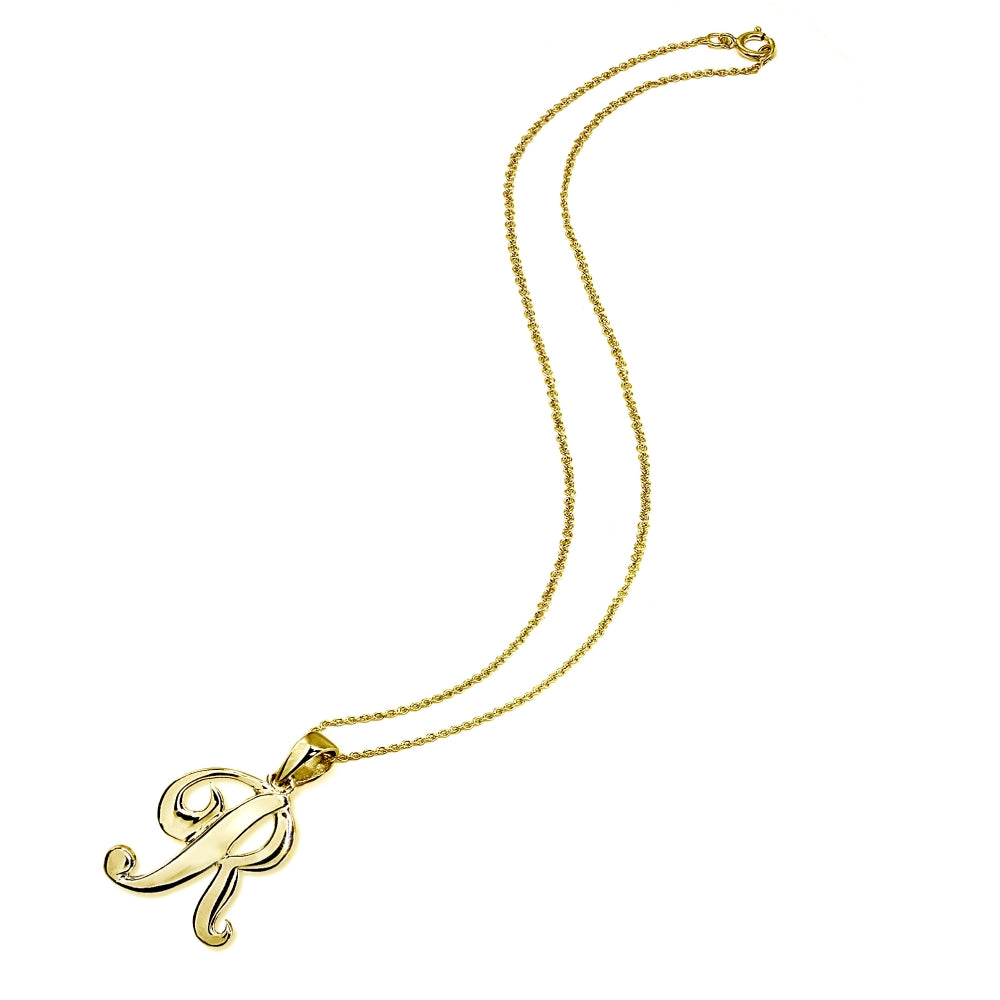 Yellow Gold Flashed Sterling Silver R Letter Initial Alphabet Name Personalized 925 Silver Pendant Necklace-2