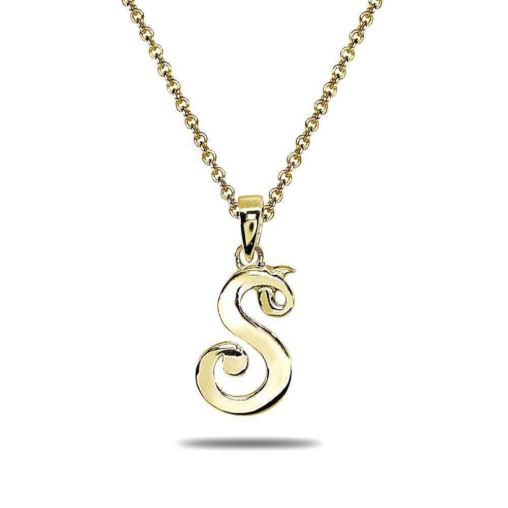 Yellow Gold Flashed Sterling Silver S Letter Initial Alphabet Name Personalized 925 Silver Pendant Necklace