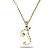 Yellow Gold Flashed Sterling Silver T Letter Initial Alphabet Name Personalized 925 Silver Pendant Necklace