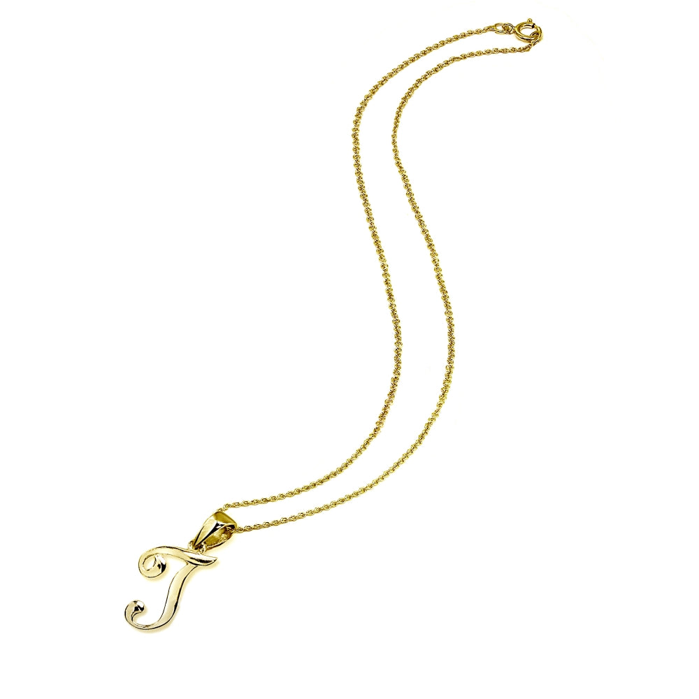 Yellow Gold Flashed Sterling Silver T Letter Initial Alphabet Name Personalized 925 Silver Pendant Necklace-2
