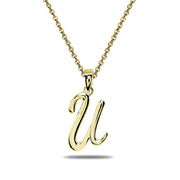 Yellow Gold Flashed Sterling Silver U Letter Initial Alphabet Name Personalized 925 Silver Pendant Necklace