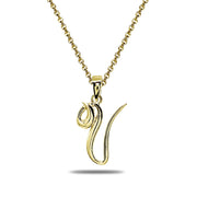 Yellow Gold Flashed Sterling Silver V Letter Initial Alphabet Name Personalized 925 Silver Pendant Necklace