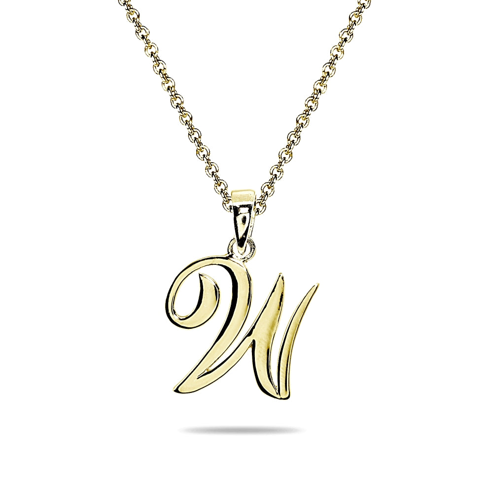 Yellow Gold Flashed Sterling Silver W Letter Initial Alphabet Name Personalized 925 Silver Pendant Necklace