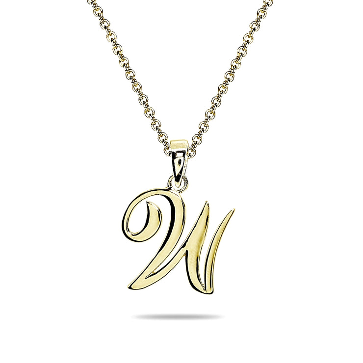 Yellow Gold Flashed Sterling Silver W Letter Initial Alphabet Name Personalized 925 Silver Pendant Necklace