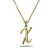 Yellow Gold Flashed Sterling Silver X Letter Initial Alphabet Name Personalized 925 Silver Pendant Necklace