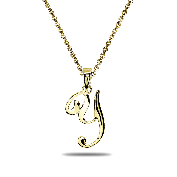 Yellow Gold Flashed Sterling Silver Y Letter Initial Alphabet Name Personalized 925 Silver Pendant Necklace