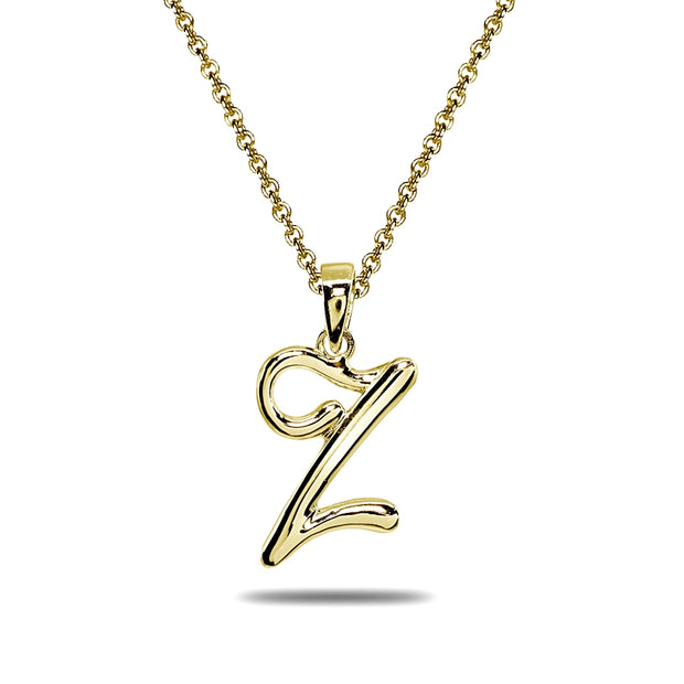 Yellow Gold Flashed Sterling Silver Z Letter Initial Alphabet Name Personalized 925 Silver Pendant Necklace