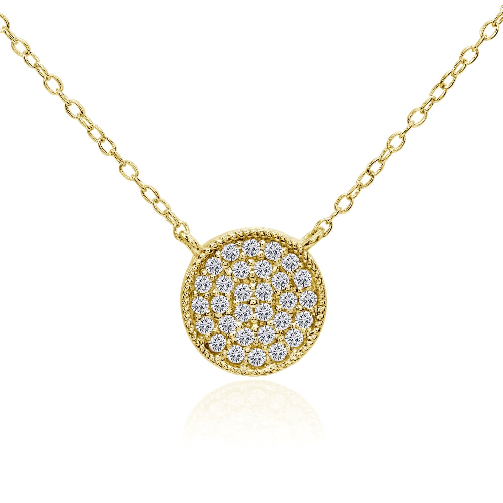 Yellow Gold Flashed Sterling Silver Cubic Zirconia Round Polished Disc 11mm Small Circle Necklace
