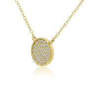 Yellow Gold Flashed Sterling Silver Cubic Zirconia Round Polished Disc 11mm Small Circle Necklace