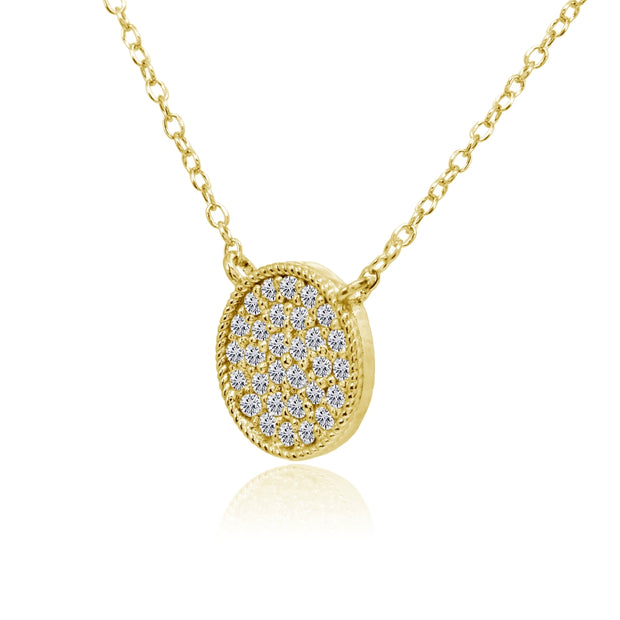 Yellow Gold Flashed Sterling Silver Cubic Zirconia Round Polished Disc 11mm Small Circle Necklace