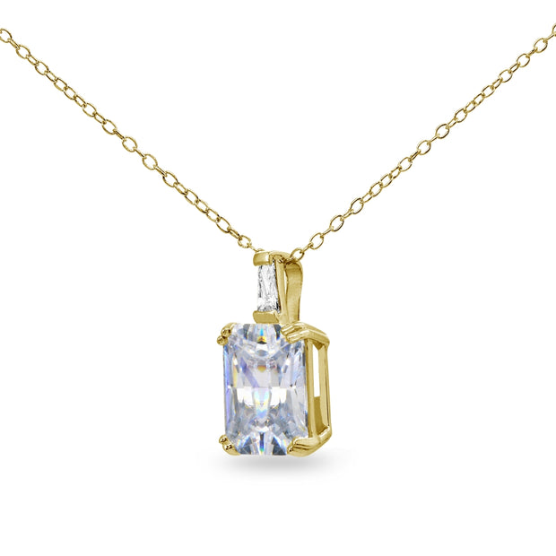 Yellow Gold Flashed Sterling Silver Octagon Solitaire Cubic Zirconia Statement Pendant Necklace