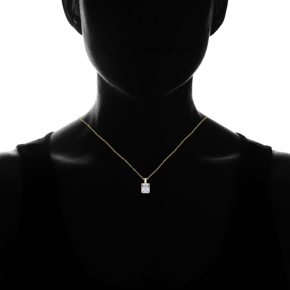 Yellow Gold Flashed Sterling Silver Octagon Solitaire Cubic Zirconia Statement Pendant Necklace-3