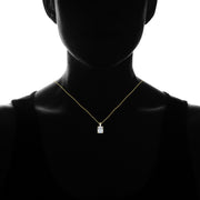 Yellow Gold Flashed Sterling Silver Octagon Solitaire Cubic Zirconia Statement Pendant Necklace