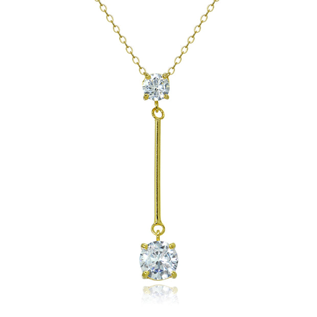 Yellow Gold Flashed Sterling Silver Cubic Zirconia Round Bar Dangle Drop Y-Necklace