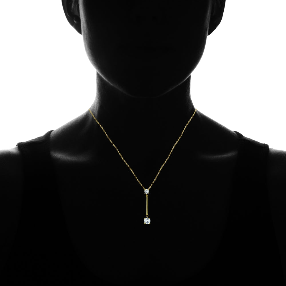 Yellow Gold Flashed Sterling Silver Cubic Zirconia Round Bar Dangle Drop Y-Necklace-3
