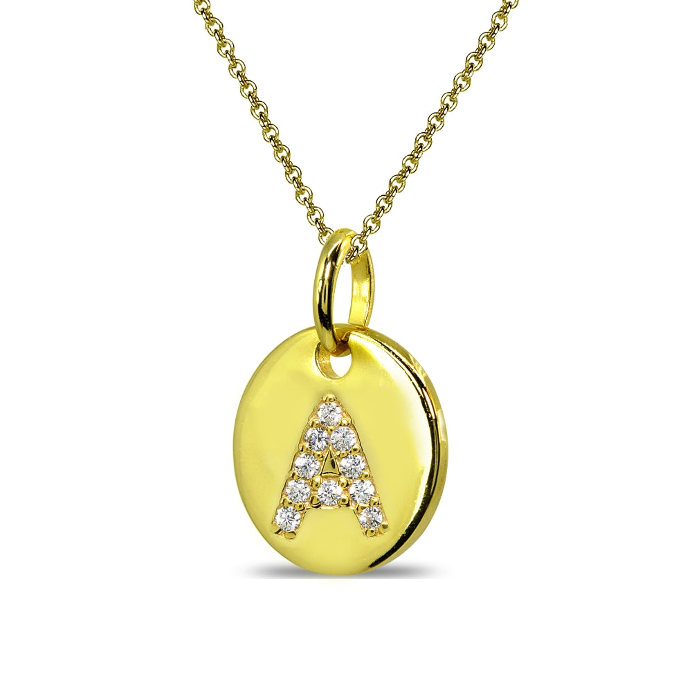 Gold Flash Sterling Silver A Letter CZ Initial Alphabet Name Personalized Pendant Necklace, 15” + Extender-2