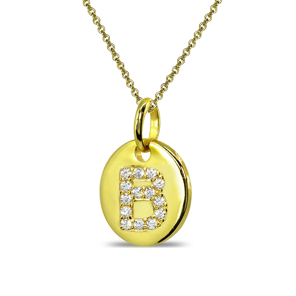 Gold Flash Sterling Silver B Letter CZ Initial Alphabet Name Personalized Pendant Necklace, 15” + Extender-2