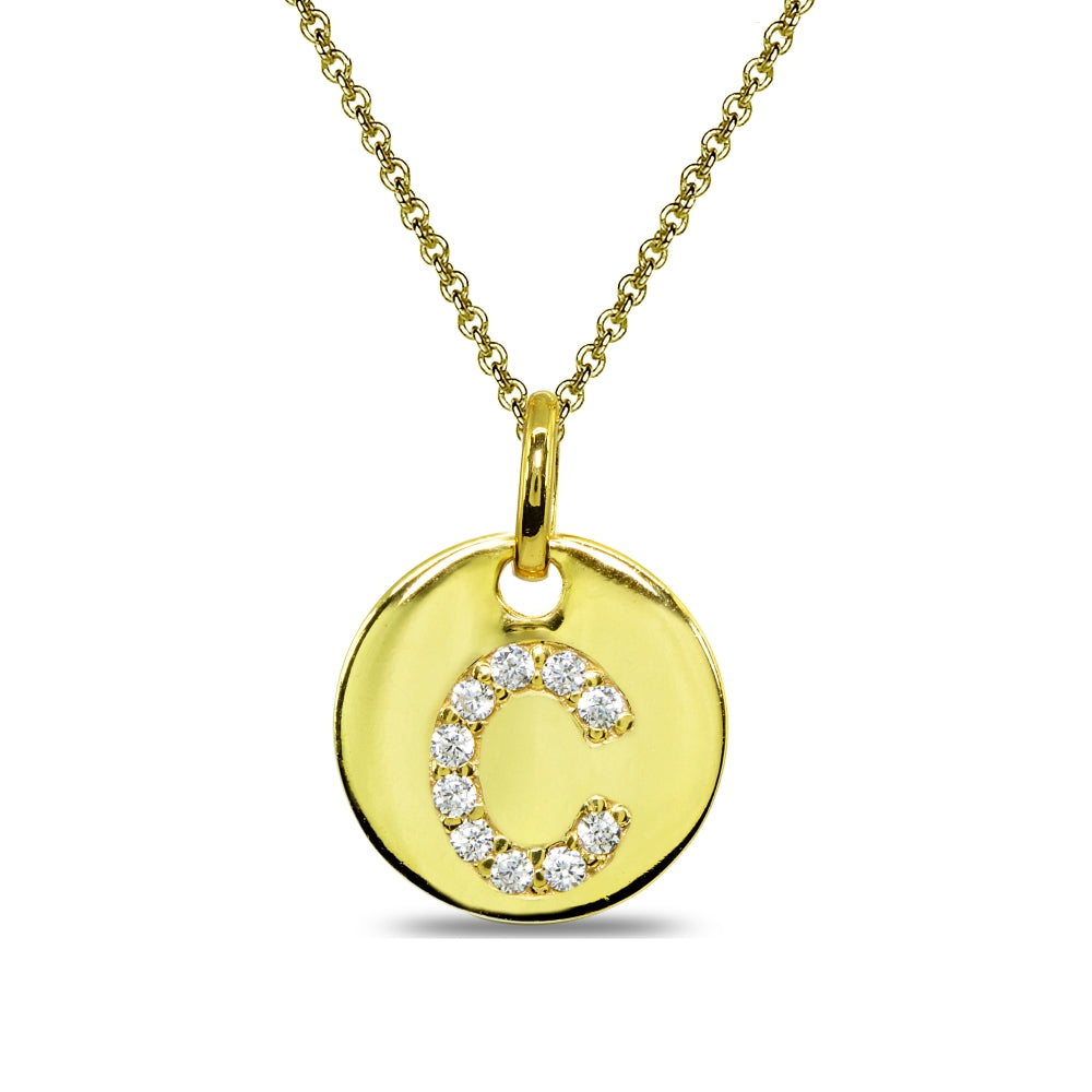 Gold Flash Sterling Silver C Letter CZ Initial Alphabet Name Personalized Pendant Necklace, 15” + Extender