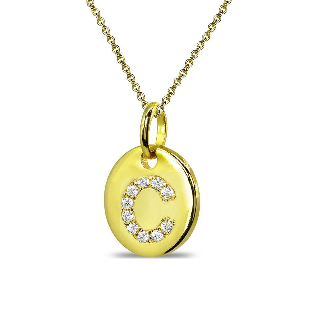Gold Flash Sterling Silver C Letter CZ Initial Alphabet Name Personalized Pendant Necklace, 15” + Extender-2