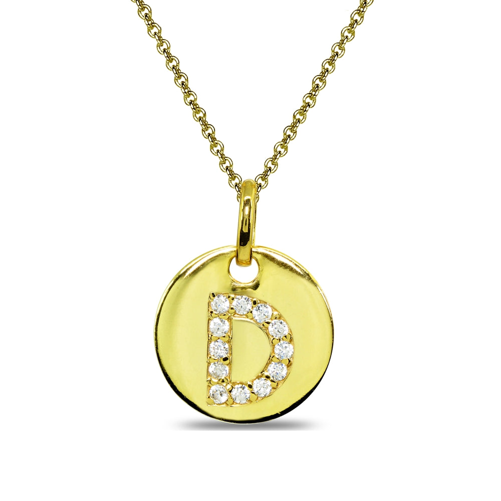 Gold Flash Sterling Silver D Letter CZ Initial Alphabet Name Personalized Pendant Necklace, 15” + Extender